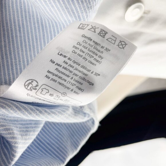 AMERCICO & ROSA Blue White Coastal PinStriped Ruffled Blouse Top Size M - Picture 7 of 7